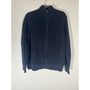 LL Bean Men's‎ Waffle Knit Full Zip Organic Cotton Sz XL Grandpa Navy Blue